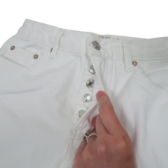 Free People white denim mid rise straight leg distressed jeans 25 - Picture 2 of 5